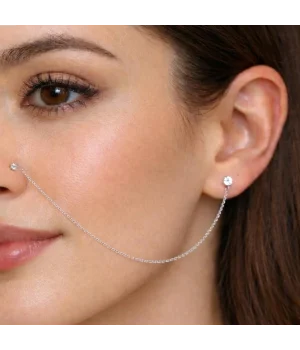 Gümüş Zincirli Burun Piercingi Küpe