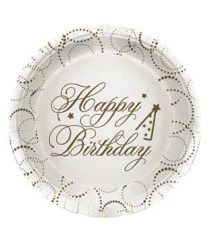 Happy Birthday Elegant Beyaz Karton Tabak 23cm