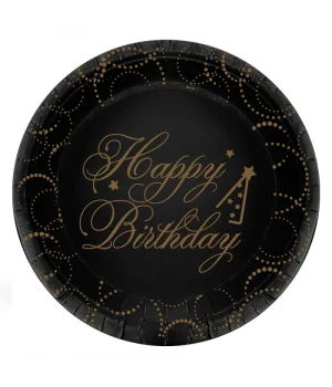 Happy Birthday Elegant Siyah Karton Tabak 23cm