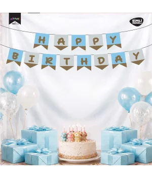 Happy Birthday Simli Mavi Altın Harf Afiş