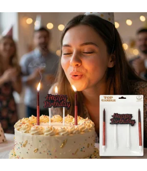 Happy Birthday Yazılı Siyah Simli Pasta Mumu Seti