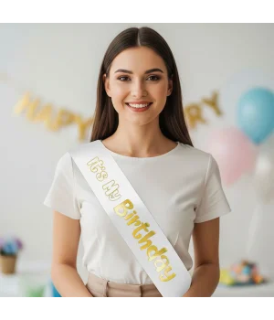 Its My Birthday Baskılı Varaklı Lüks Kuşak -Altın-