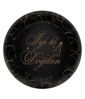 İyi ki Doğdun Elegant Siyah Karton Tabak 23cm