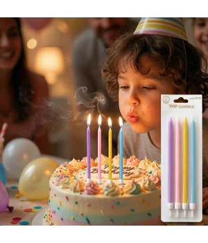 Karışık Renk Makaron İnce Uzun Pasta Mum Seti 4lü