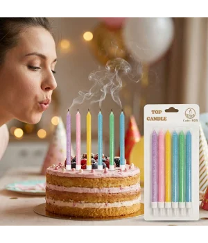 Karışık Renkli Makaron Simli Pasta Mumu Seti 6 Parça