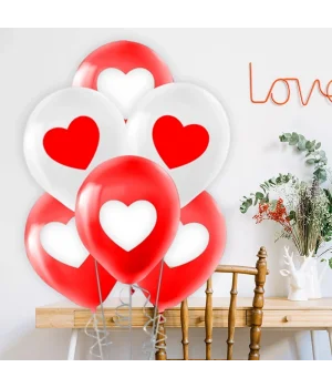 Kırmızı Beyaz Kalp Baskılı Balon 11