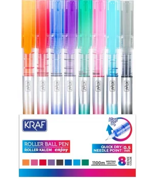 Kraf 0.5 İğne Uçlu Roller Kalem Seti 8 Renk