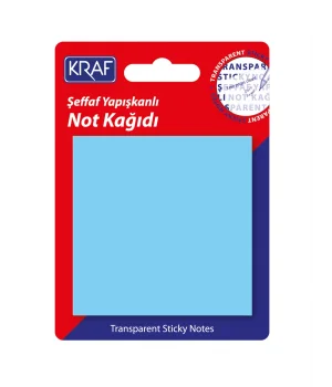 Kraf Şeffaf Post-it Yapışkanlı Not Kağıdı 76x76 mm. 50 yaprak ŞEFFAF MAVİ