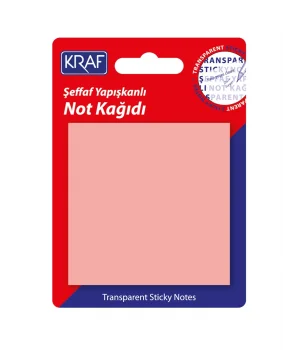 Kraf Şeffaf Post-it Yapışkanlı Not Kağıdı 76x76 mm. 50 yaprak ŞEFFAF PEMBE