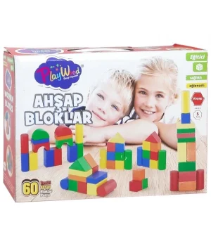 Kutuda Ahşap 60 Parça Renkli Bloklar