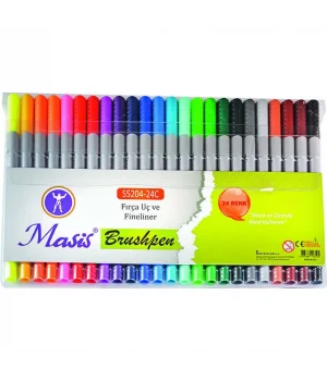 Masis Brushpen Çift Uçlu Fırça Uç + Fineliner Kalem 24 Renk