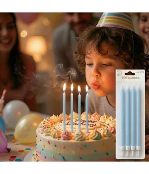 Mavi Makaron İnce Uzun Pasta Mum Seti 4lü