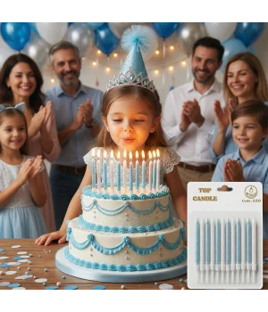 Mavi Simli Doğum Günü Mumu Seti 8 cm 12 Parça