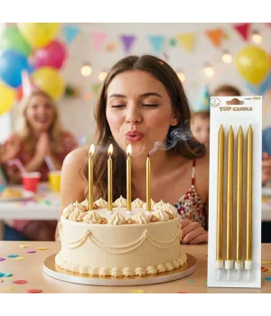 Metalik Altın Uzun Mum 19cm 4 Parça