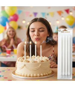 Metalik Beyaz Uzun Mum 19cm 4 Parça