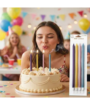 Metalik Karışık Renk Uzun Mum 19cm 4 Parça