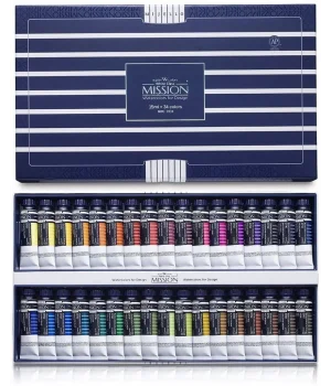 Mijello Mission White Class Pigment Tüp Sulu Boya Seti 34 Renk x 15 ml.