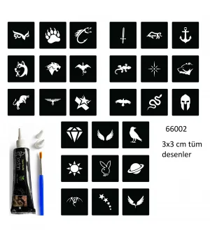 Minimal 27 Adet Erkek Deseni 3 cm Geçici Dövme Şablonu Kınalı Set