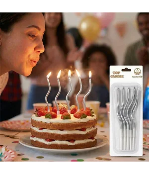 Mirror Metalik Gümüş Spiral Pasta Mumu