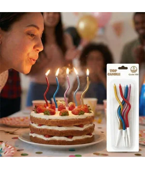 Mirror Metalik Karışık Renk Spiral Pasta Mumu