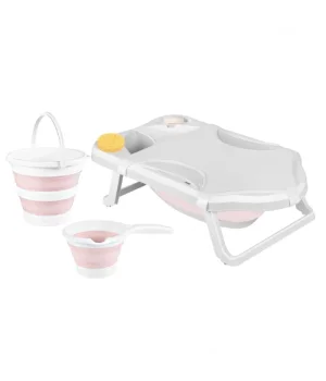 Numio Katlanır Bebek Küveti Banyo Seti 5'li Pembe