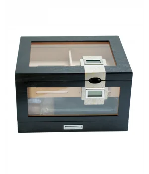 Parmida Siyah Humidor Puro Saklama Kutusu Çift Nem Ölçer PHUM0270 - Parmida