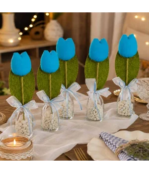Peluş Mavi Lale Çubuk Süs 5li