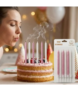 Pembe Beyaz Simli Pasta Mumu Seti 6 Parça