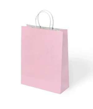 Pembe Büküm Saplı Kraft Çanta 15x20cm