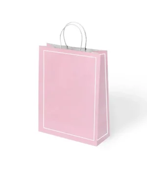 Pembe Makaron Büküm Saplı Kraft Çanta 25x31cm