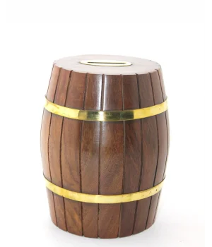 Pirinç Ahşap Fıçı Kumbara 15 Cm WB538