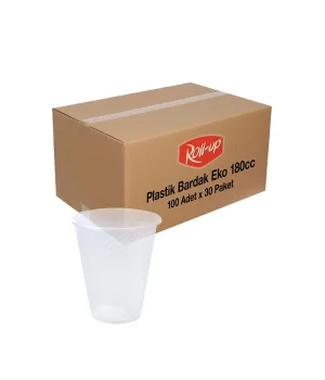 Plastik Bardak Ekonomik Şeffaf 180cc 100 Adet x 30 Paket Koli