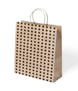 Puantiyeli Naturel Büküm Saplı Kraft Çanta 45x50 cm