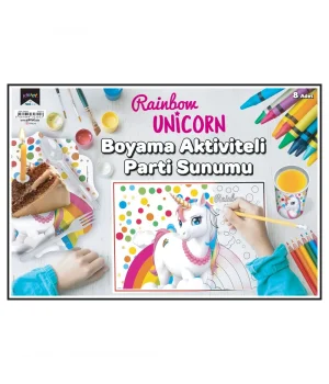 Rainbow Unicorn Boyama Aktiviteli Parti Sunumu
