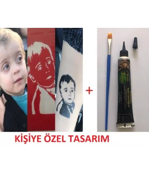 Resimden Geçici Dövme Yapma Seti Kına ve fırça Hediyeli