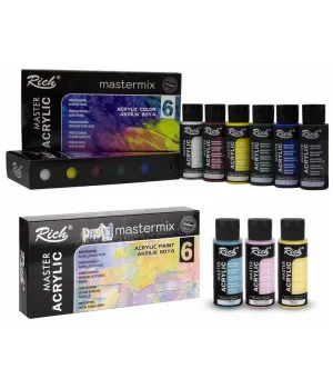Rich Mastermix Akrilik Boya Seti 12 Renk x 60 cc. 6 Canlı + 6 Pastel Renk