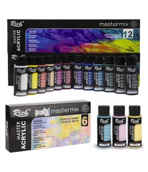 Rich Mastermix Akrilik Boya Seti 18 Renk x 60 cc. 12 Canlı + 6 Pastel Renk