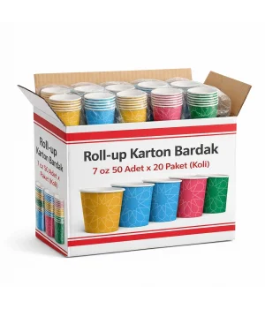 Roll-Up 7oz Karton Bardak Renkli 50 Adet x  20 Paket - Koli