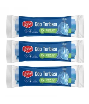 Roll-up Çöp Torbası Orta 55x60cm 15 Adet x 3 Paket