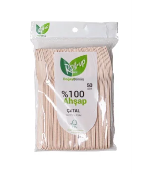 Roll-up Doğa Dostu Ahşap Çatal 50 Adet