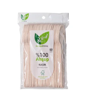 Roll-up Doğa Dostu Ahşap Kaşık 50 Adet