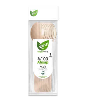 Roll-up Doğa Dostu Ahşap Kaşık 8 Adet