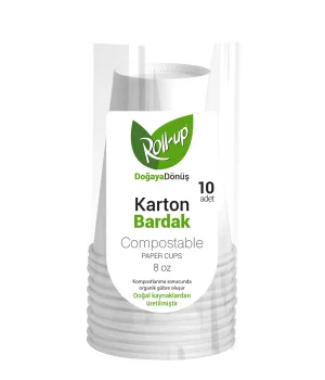 Roll-Up Doğa Dostu Karton Bardak 8oz 10 Adet