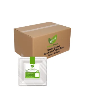 Roll-Up Doğaya Dönüşümlü Kare Karton Tabak 26cm 6 Adet x 48 Paket (Koli)