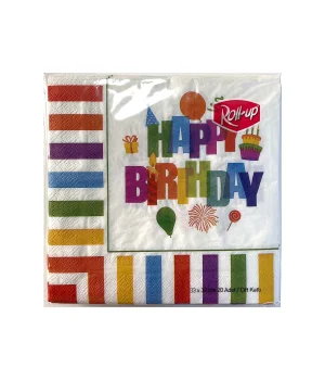 Roll-Up Kağıt Peçete Renkli Doğum Günü Temalı 33 * 33cm 20 Adet