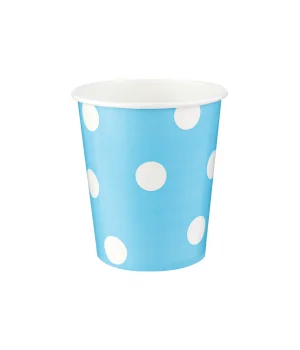 Roll-Up Karton Bardak Beyaz Puantiyeli Açık Mavi 200cc-8oz 8li