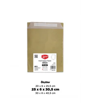 Roll-Up Kraft Hediye Paketi Altın 25x6x30,5x4,5cm 25li