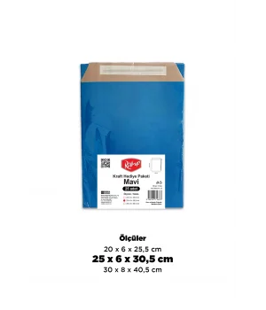 Roll-Up Kraft Hediye Paketi Mavi 25 * 31 cm 25 Adet