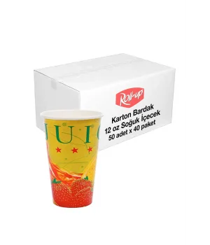 Roll-Up Soğuk İçecek Karton Bardak 12oz 50li x 40 Paket (Koli)