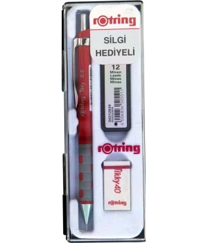 Rotring Tikky Versatil Kalem + Min + Silgi Okul Seti 0.5 mm KIRMIZI